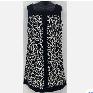 Connected Women's Black White Floral Shift Square Neck Sleeveless Dress Size 12